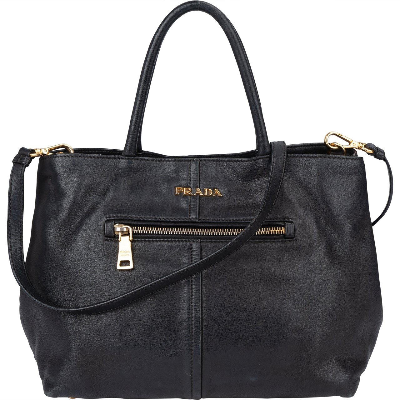 Prada Prada Black Calf Leather City Handbag Zwart