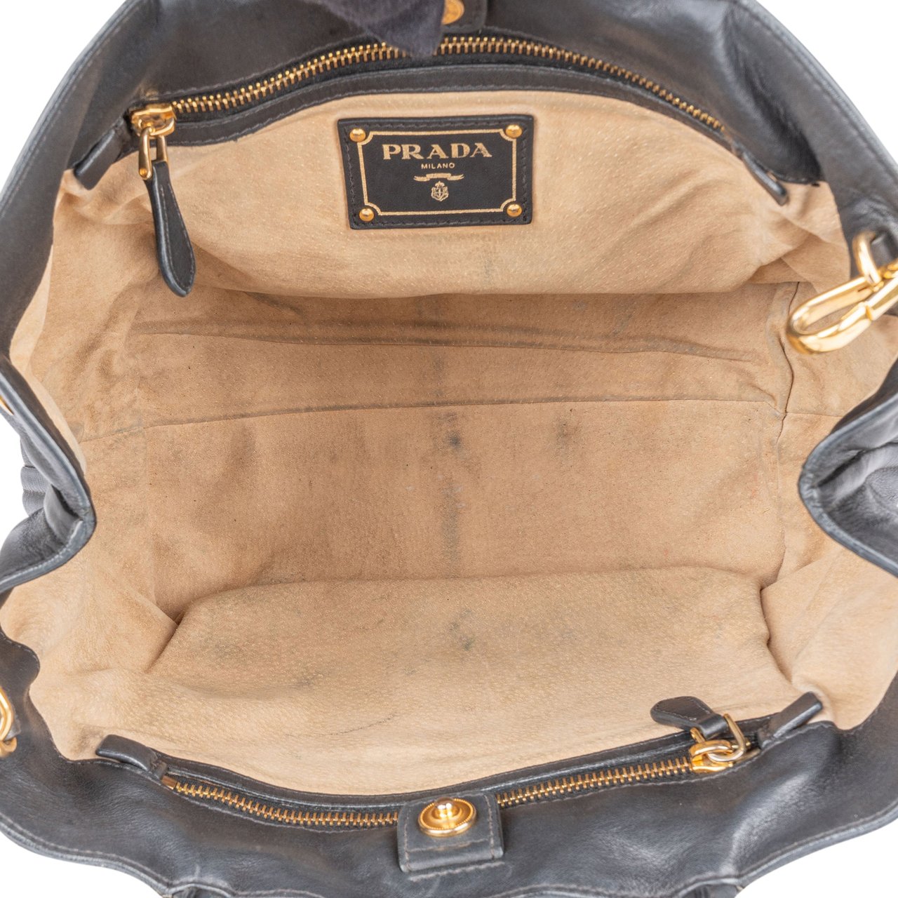 Prada Prada Black Calf Leather City Handbag Zwart