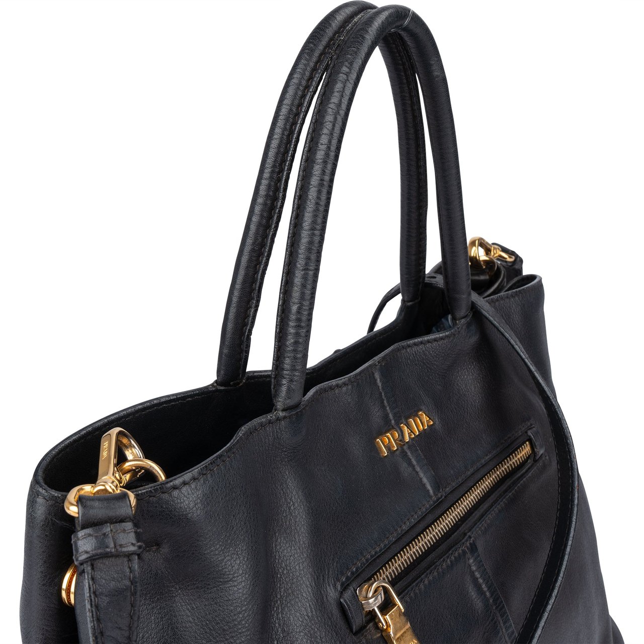 Prada Prada Black Calf Leather City Handbag Zwart