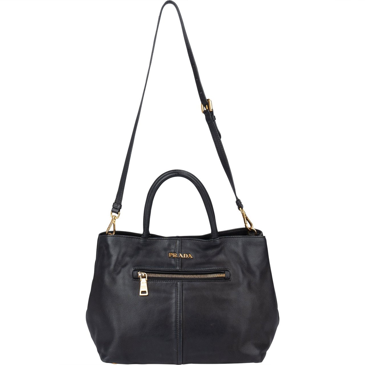 Prada Black Calf Leather City Handbag Zwart