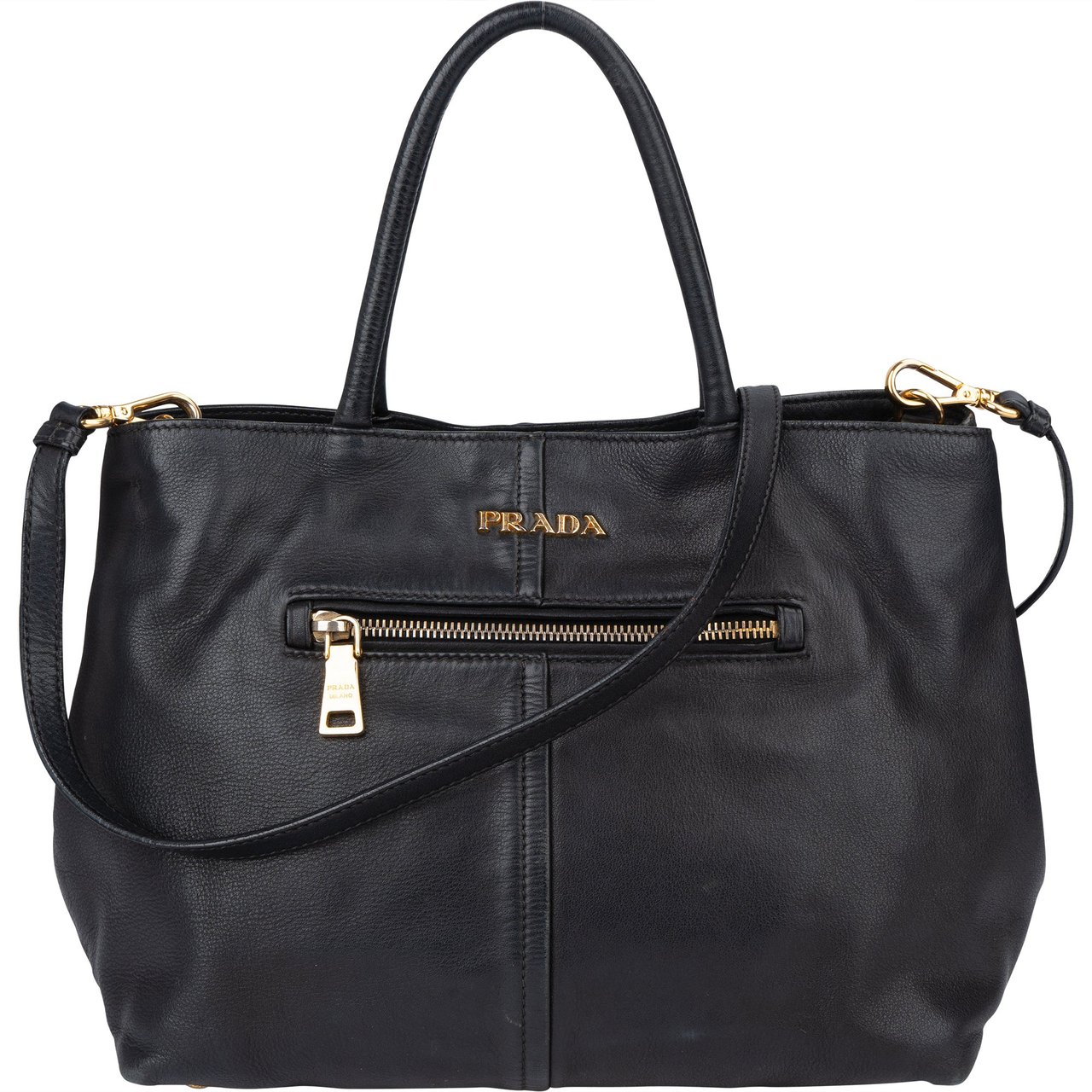 Prada Black Calf Leather City Handbag Zwart