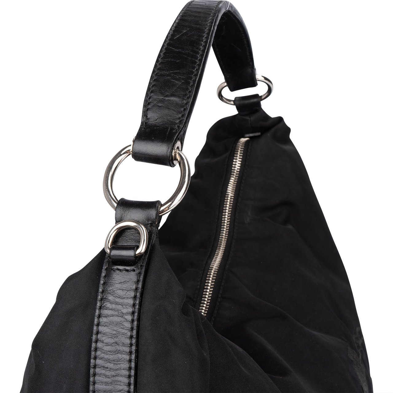 Prada Prada Nylon Oblique Hobo Bag Zwart