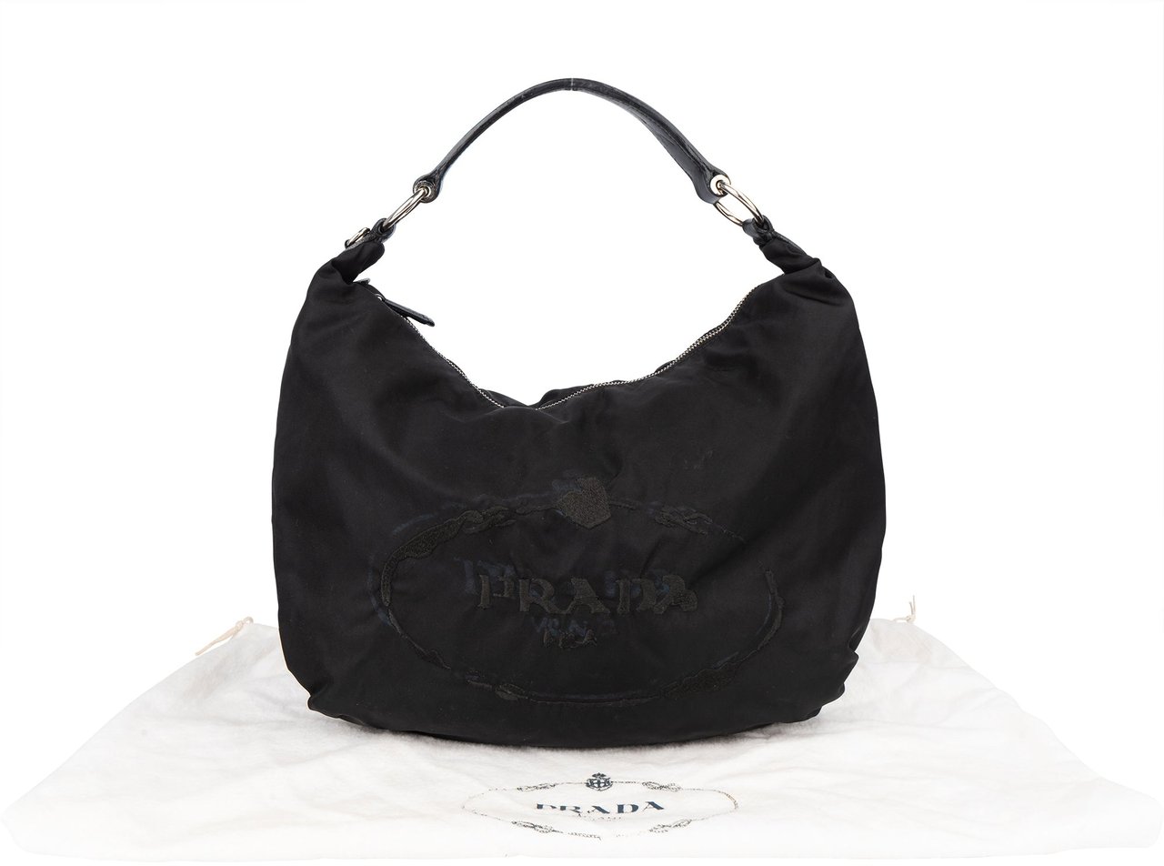Prada Nylon Oblique Hobo Bag Zwart