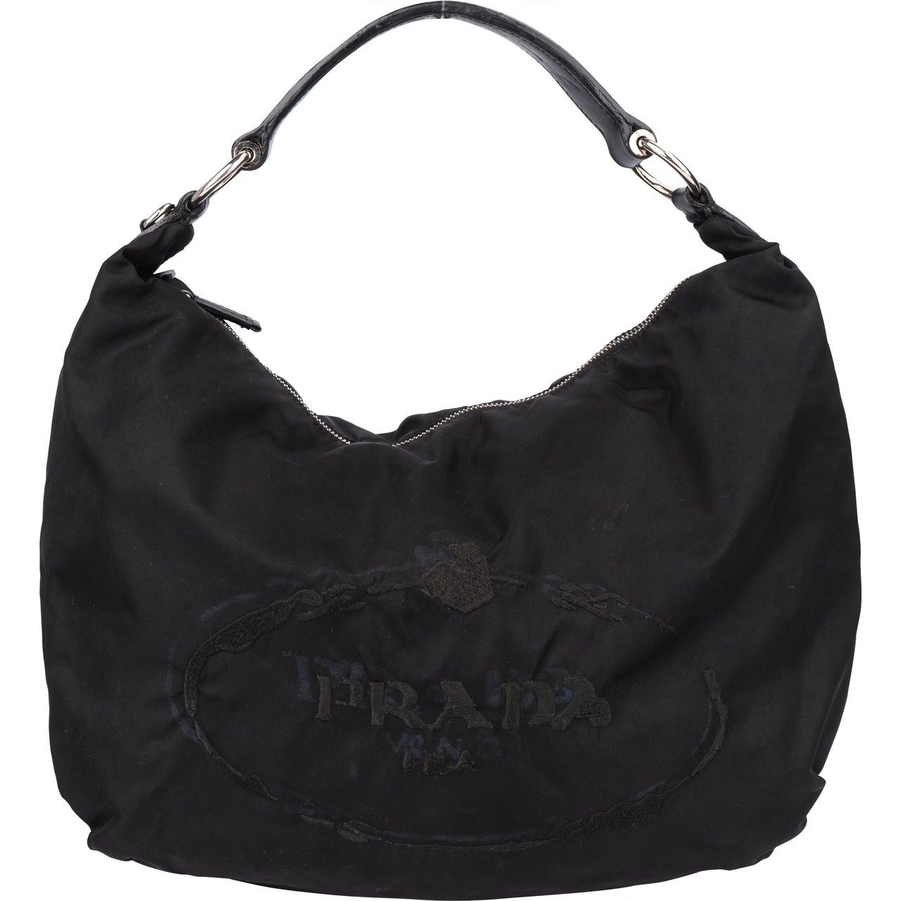 Prada Prada Nylon Oblique Hobo Bag Zwart