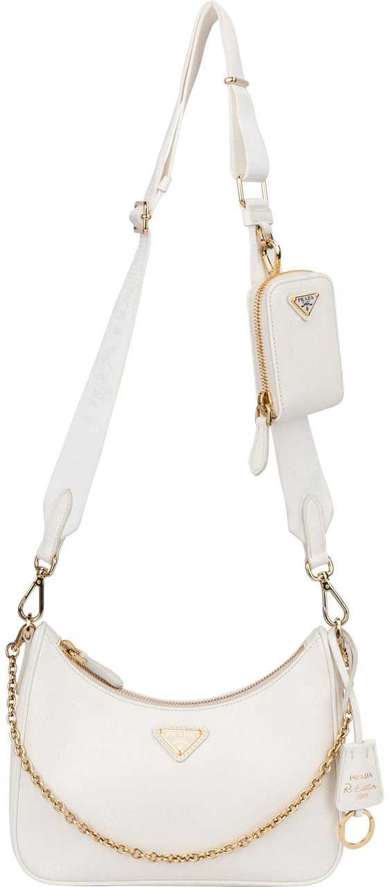 Prada Prada White Saffiano Leather Vitello Daino Re-Edition Shoulder Bag Wit