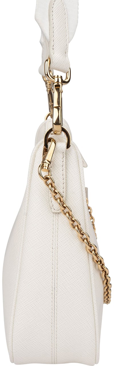 Prada Prada White Saffiano Leather Vitello Daino Re-Edition Shoulder Bag Wit