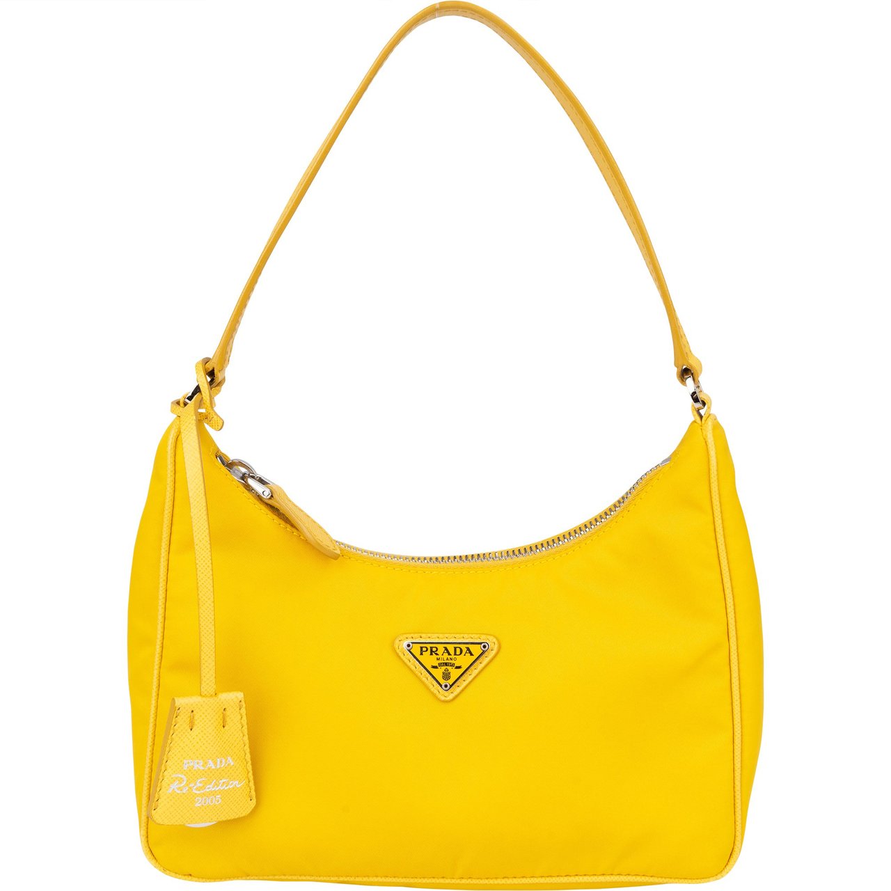 Prada Prada Yellow Nylon Triangle Re-Editon Handbag Geel