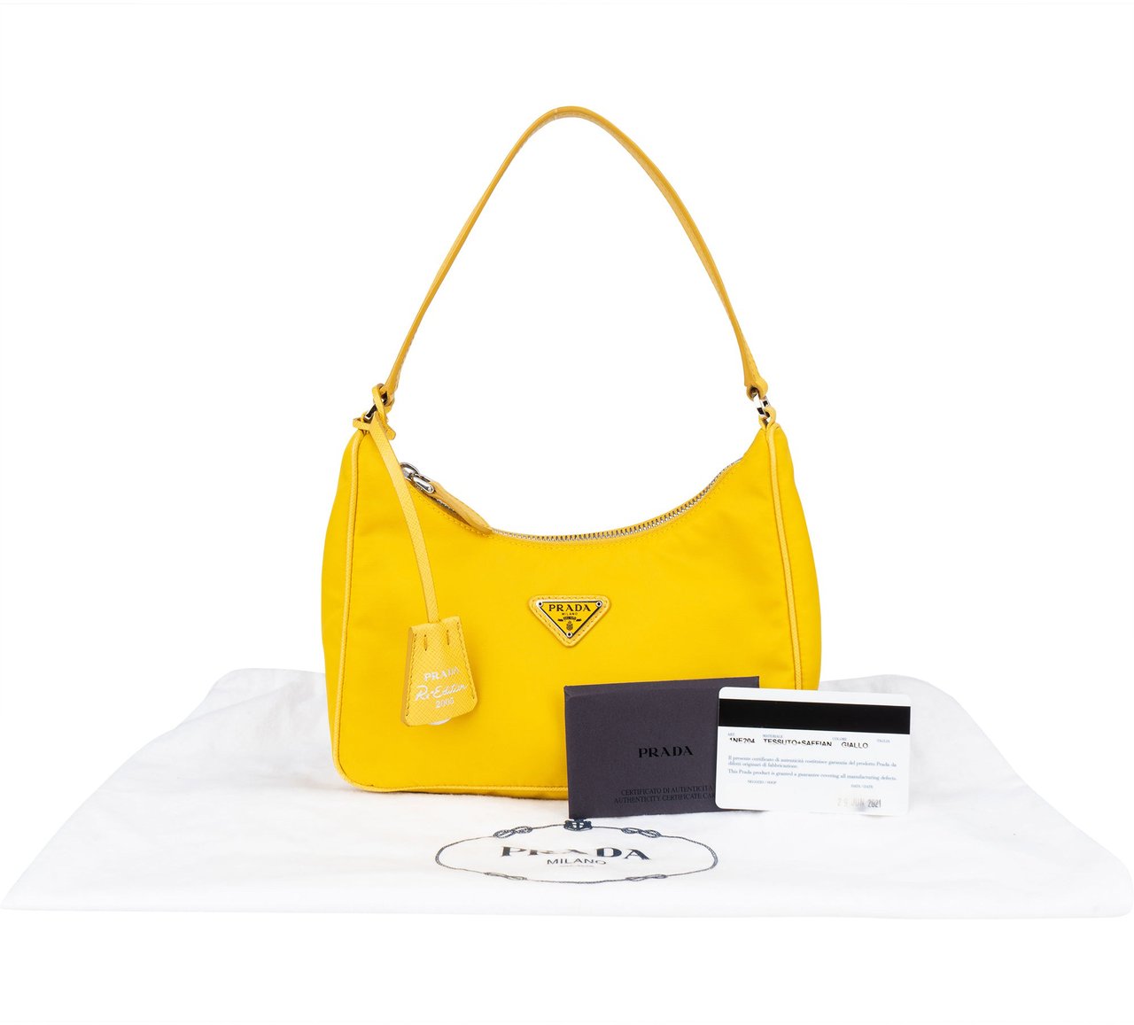 Prada Prada Yellow Nylon Triangle Re-Editon Handbag Geel