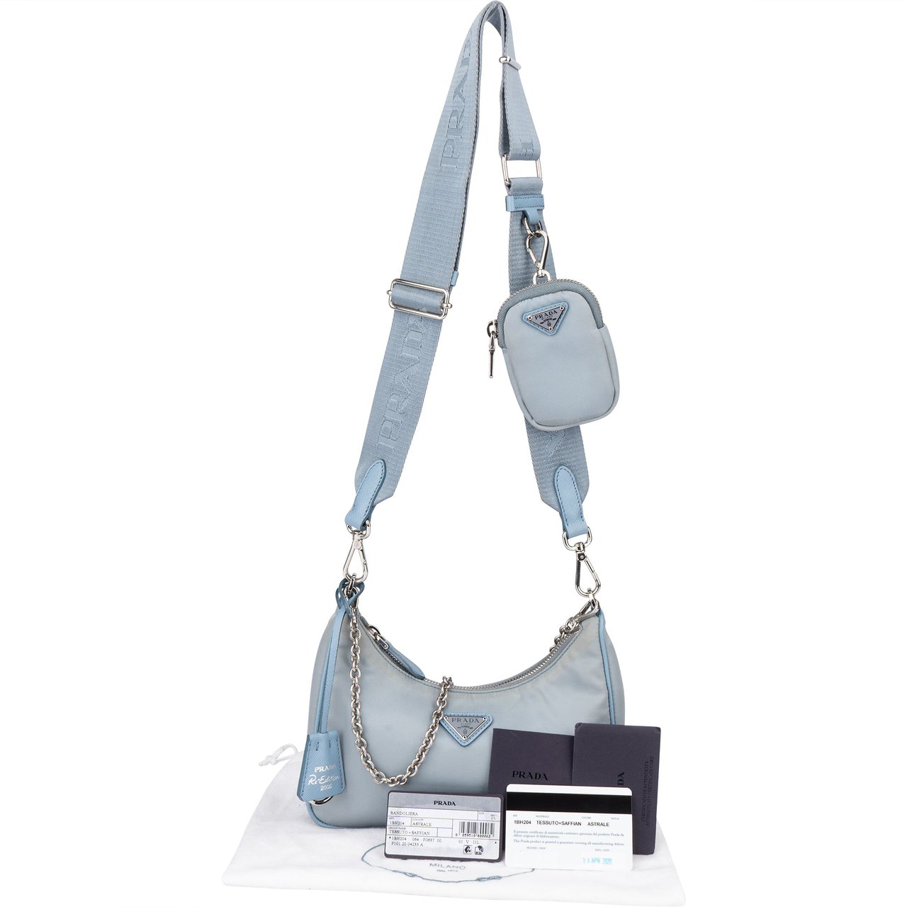 Prada Blue Nylon Triangle Re-Editon Crossbody Bag Blauw