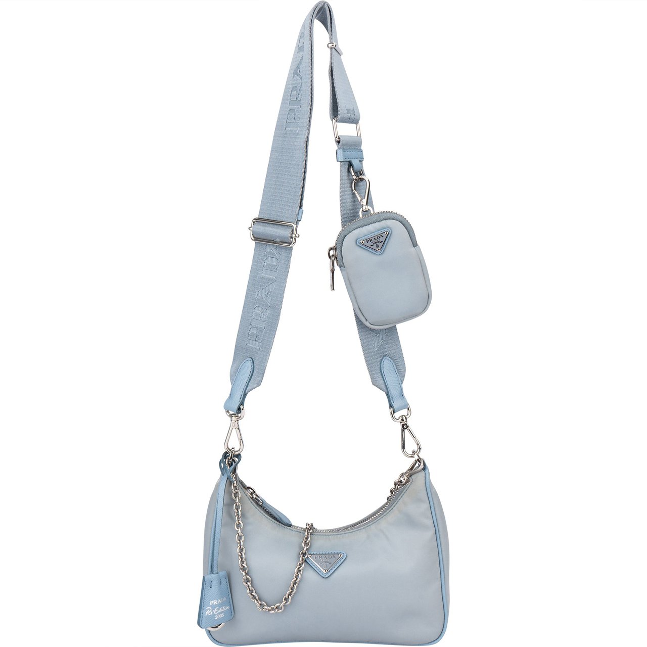 Prada Blue Nylon Triangle Re-Editon Crossbody Bag Blauw
