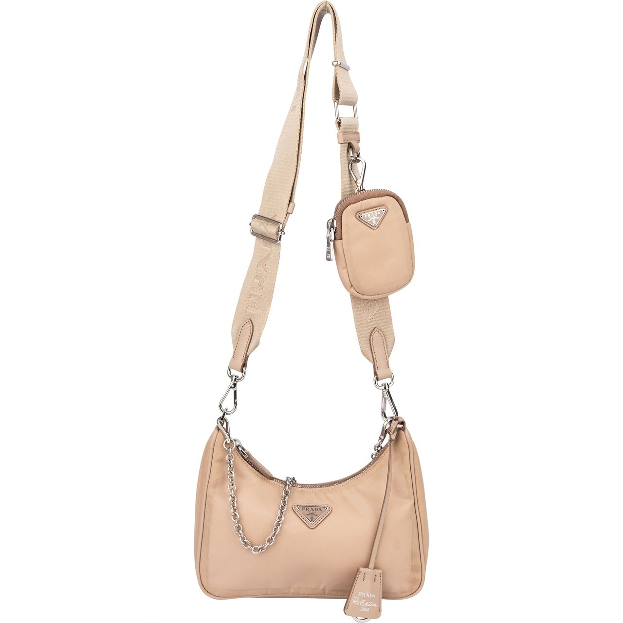Prada Prada Beige Nylon Triangle Re-Edtion Crossbody Bag Beige