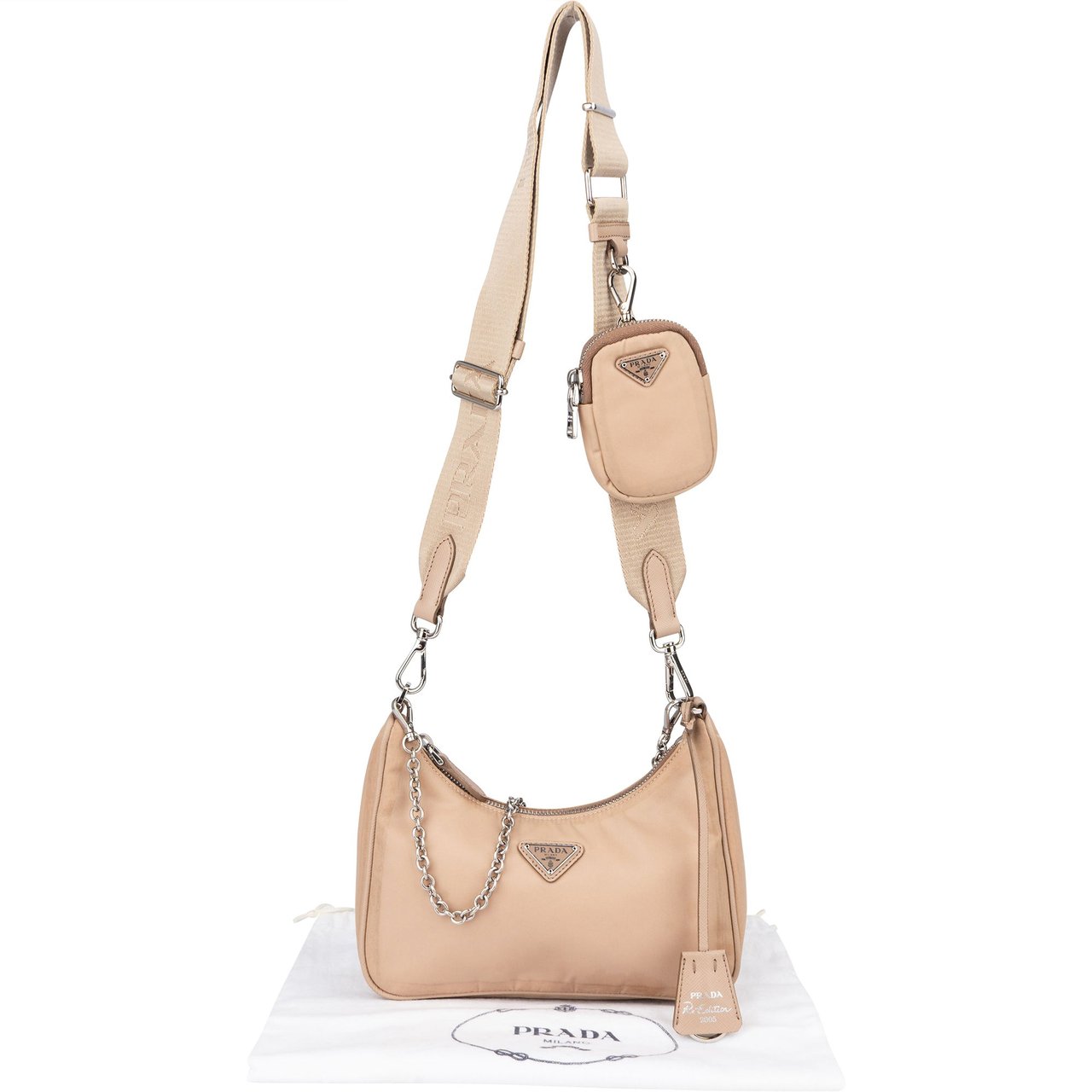 Prada Prada Beige Nylon Triangle Re-Edtion Crossbody Bag Beige