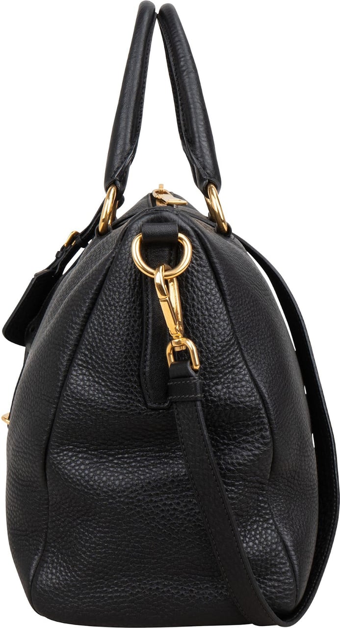 Prada Vitello Daino Leather Bauletto Handbag Zwart