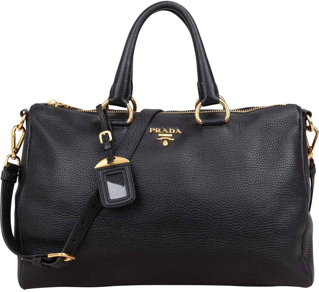 Prada Vitello Daino Leather Bauletto Handbag Zwart