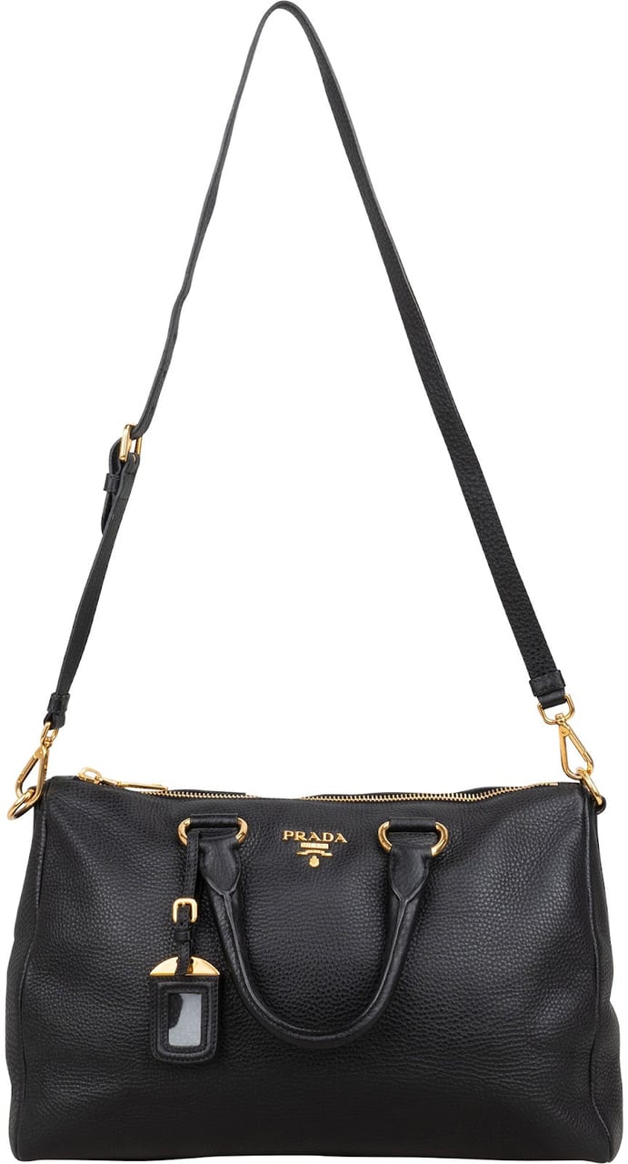 Prada Vitello Daino Leather Bauletto Handbag Zwart