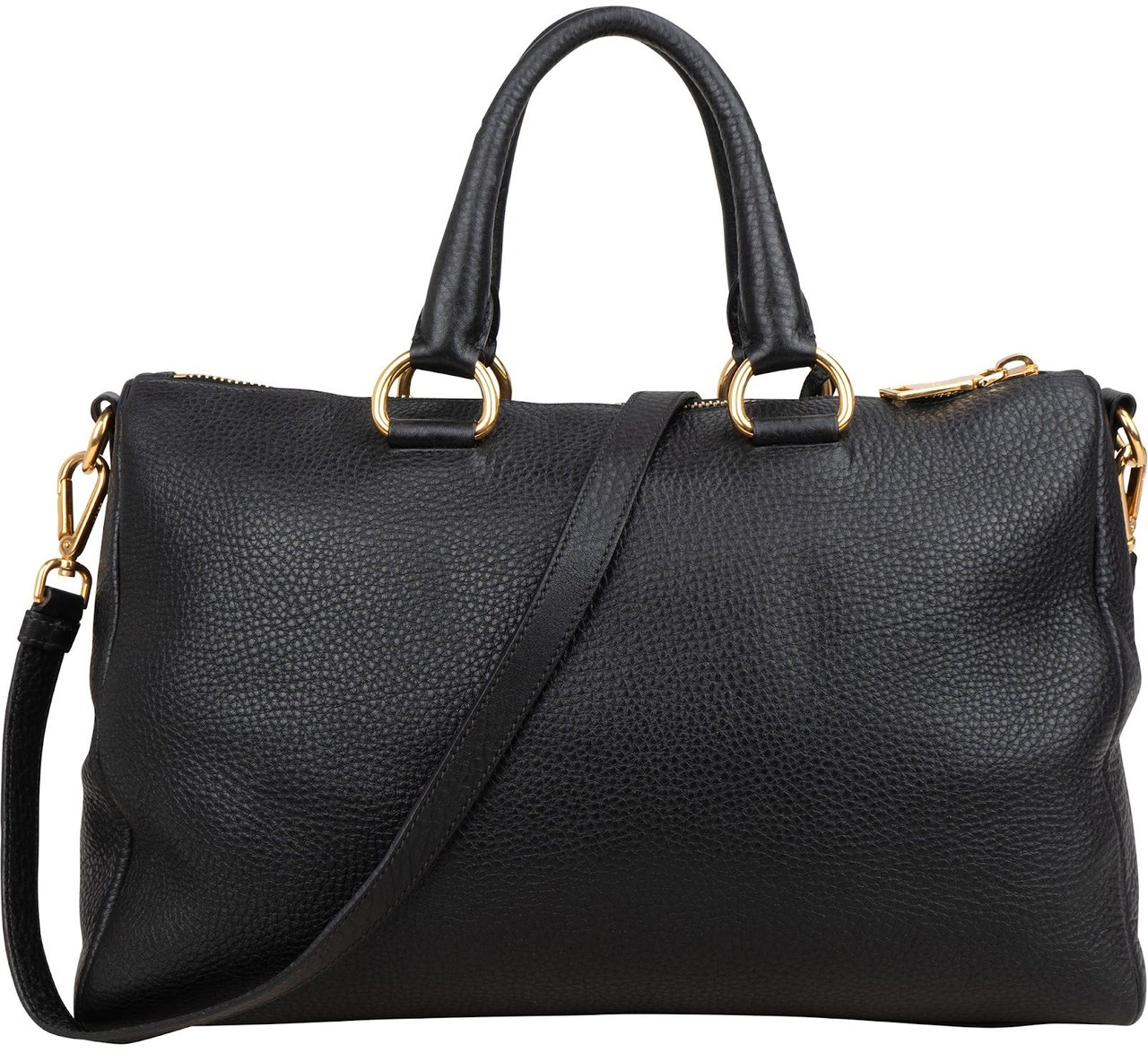 Prada Vitello Daino Leather Bauletto Handbag Zwart