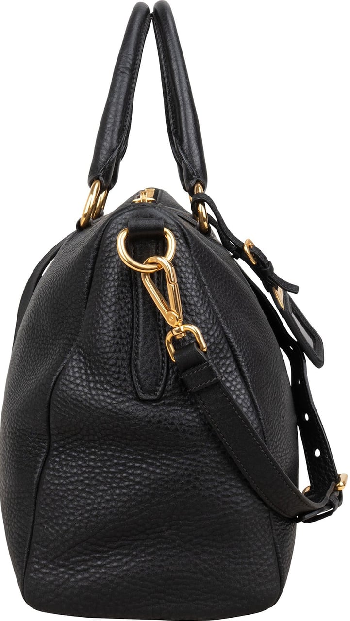 Prada Vitello Daino Leather Bauletto Handbag Zwart