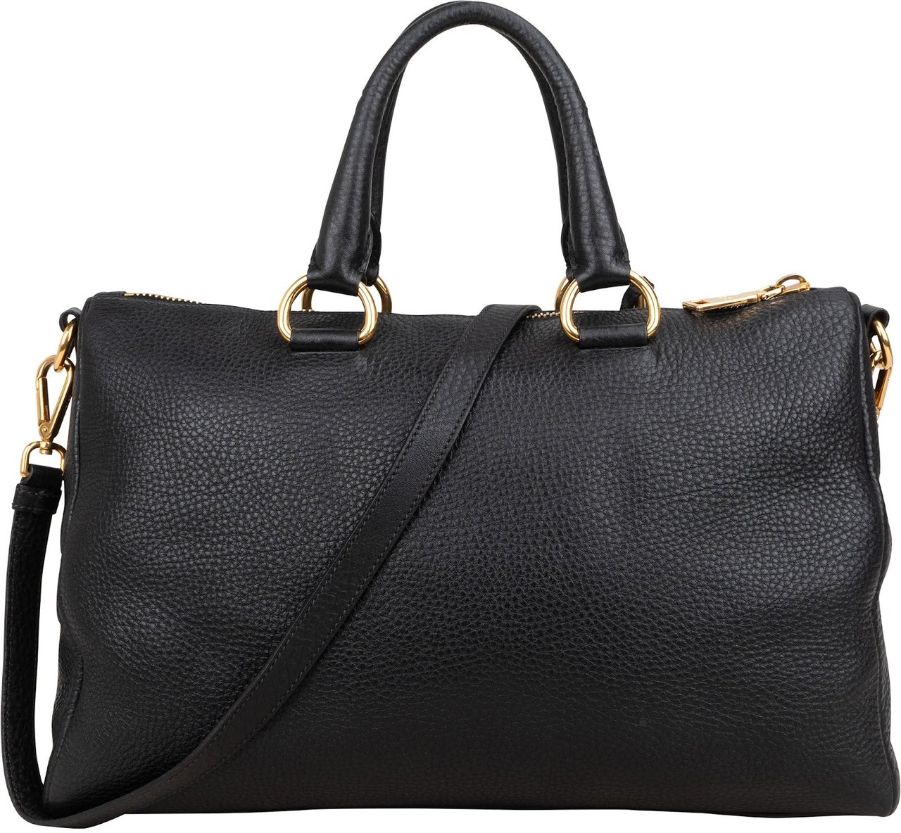Prada Vitello Daino Leather Bauletto Handbag Zwart