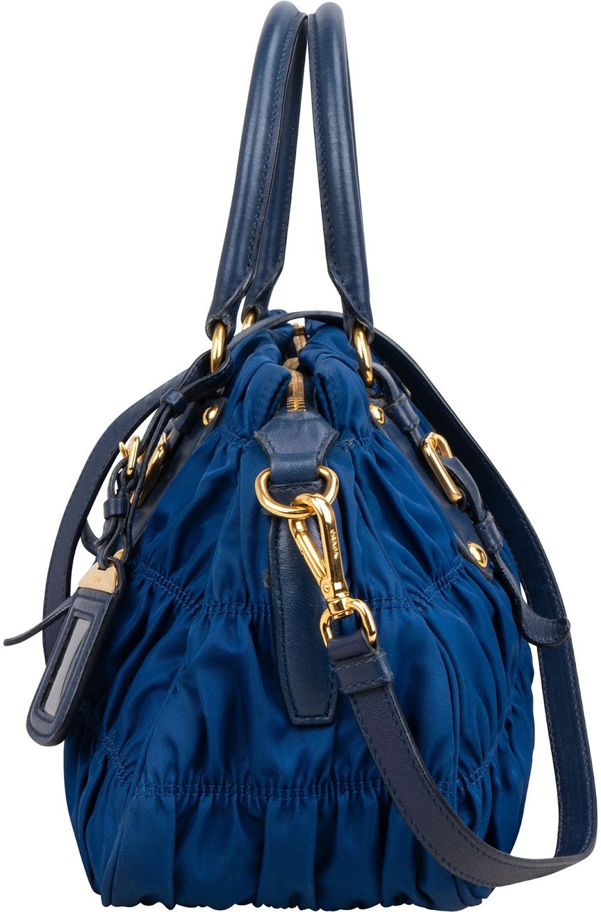 Prada Blue Tessuto Gaufre Satchel Handbag Blauw