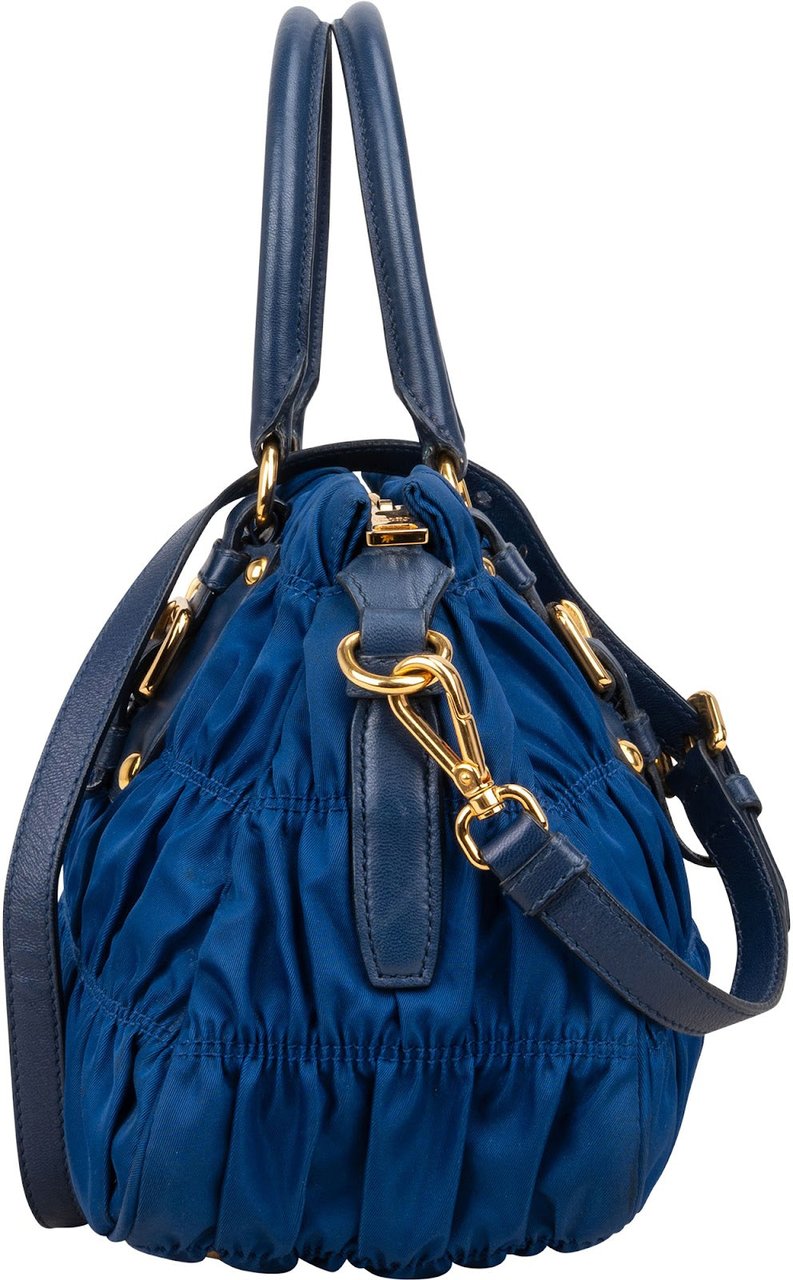 Prada Blue Tessuto Gaufre Satchel Handbag Blauw