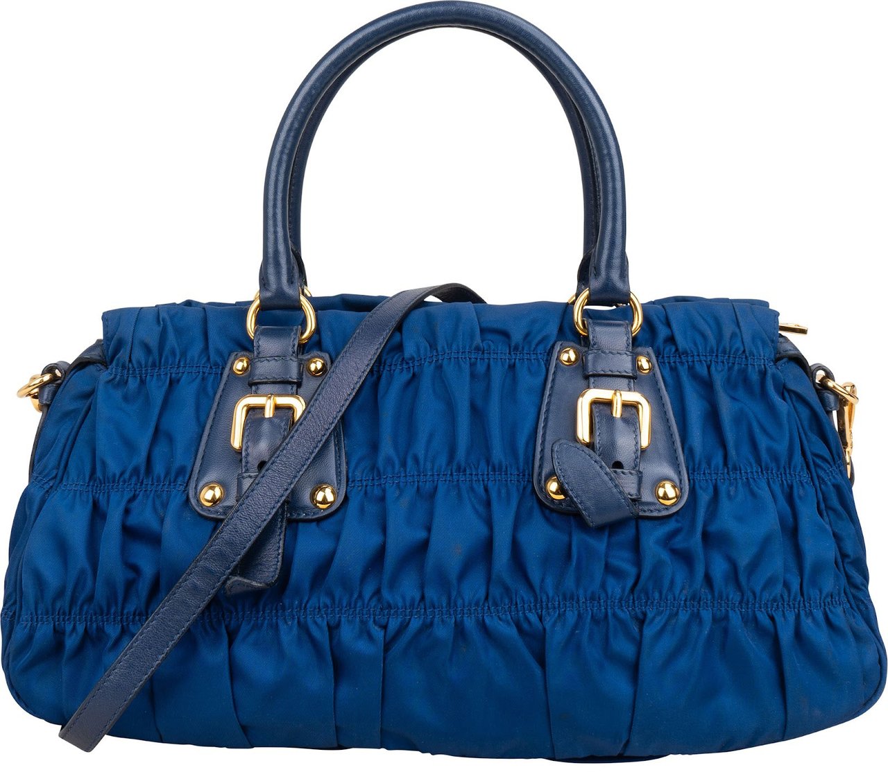 Prada Blue Tessuto Gaufre Satchel Handbag Blauw