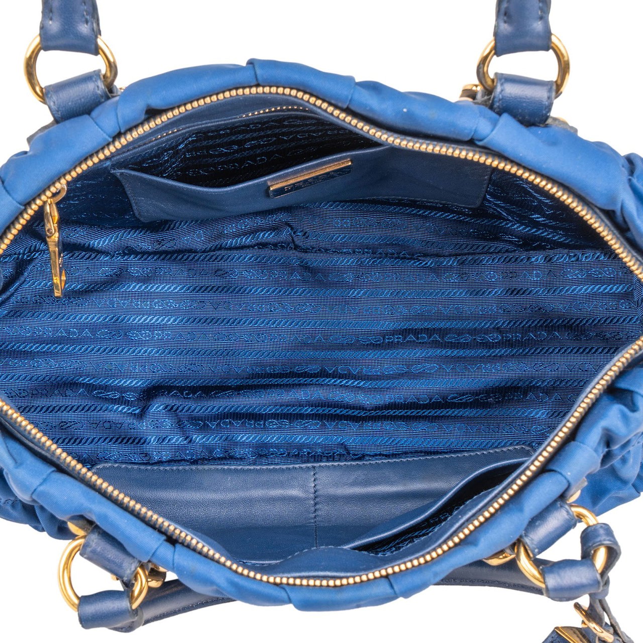 Prada Blue Tessuto Gaufre Satchel Handbag Blauw