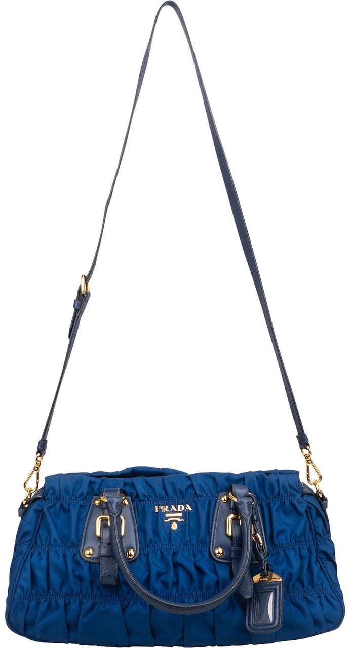 Prada Blue Tessuto Gaufre Satchel Handbag Blauw