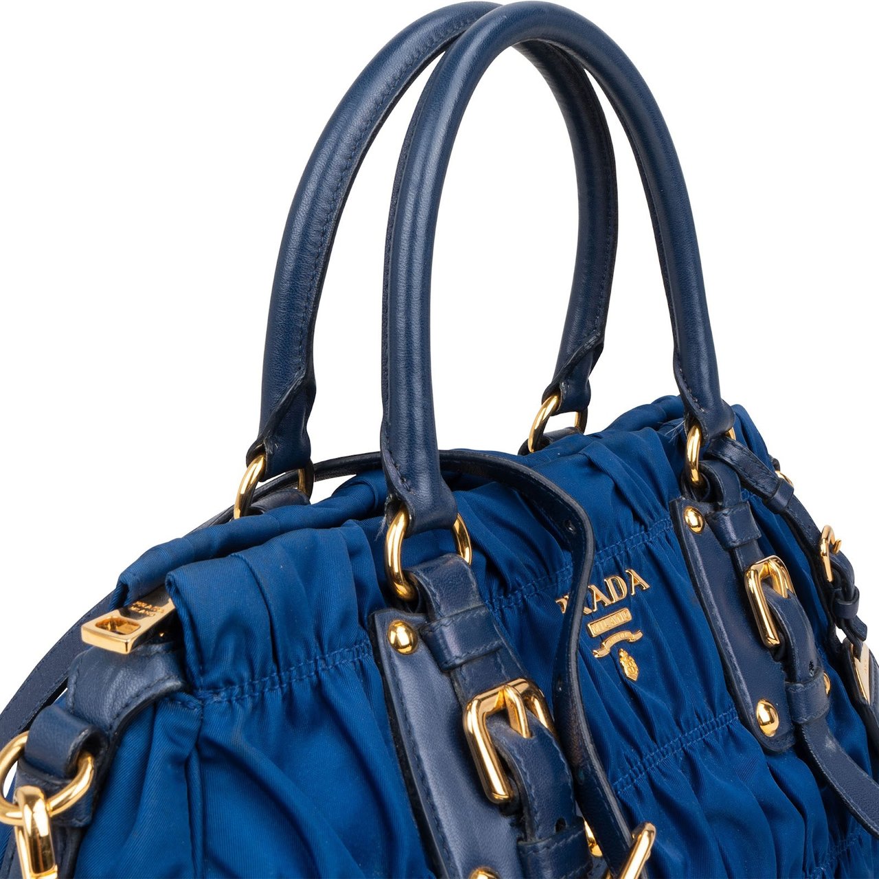 Prada Blue Tessuto Gaufre Satchel Handbag Blauw
