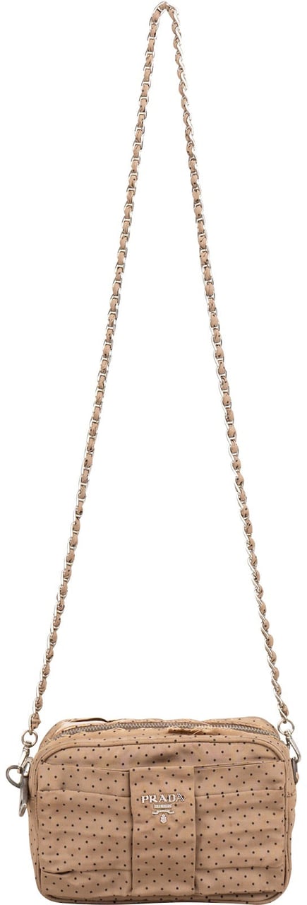 Prada Tessuto Pois Fiocco Faille Dots Small Camera Crossbody Bag Beige