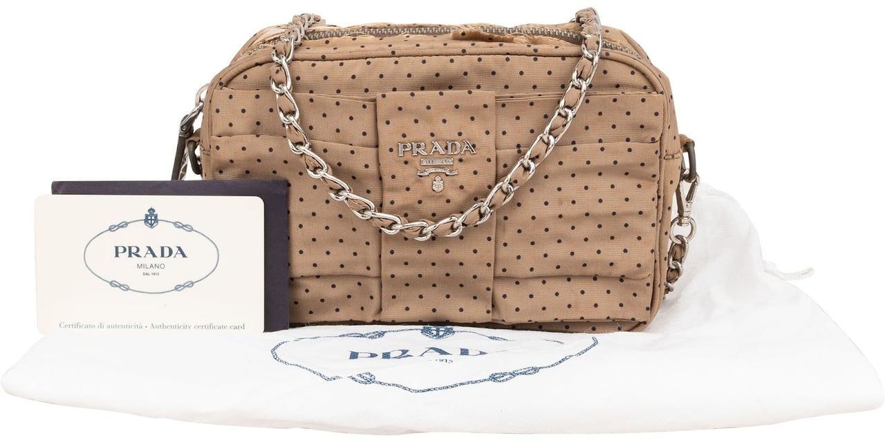Prada Tessuto Pois Fiocco Faille Dots Small Camera Crossbody Bag Beige