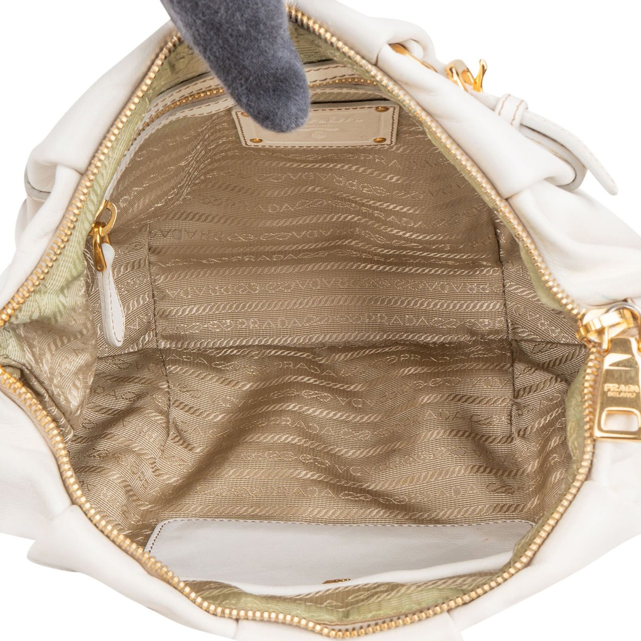 Prada White Soft Calf Leather Ruched Shoulder Bag Wit