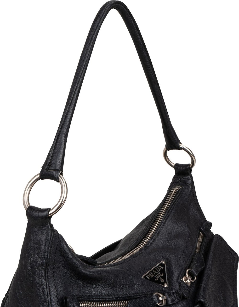 Prada Vitello Daino Leather Two Pocket Shoulder Bag Zwart