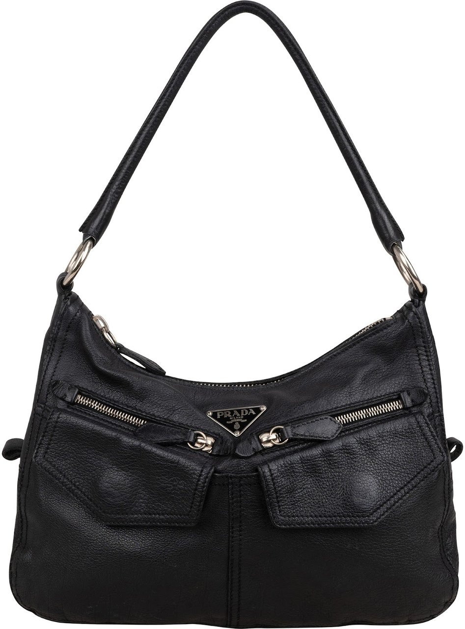 Prada Vitello Daino Leather Two Pocket Shoulder Bag Zwart