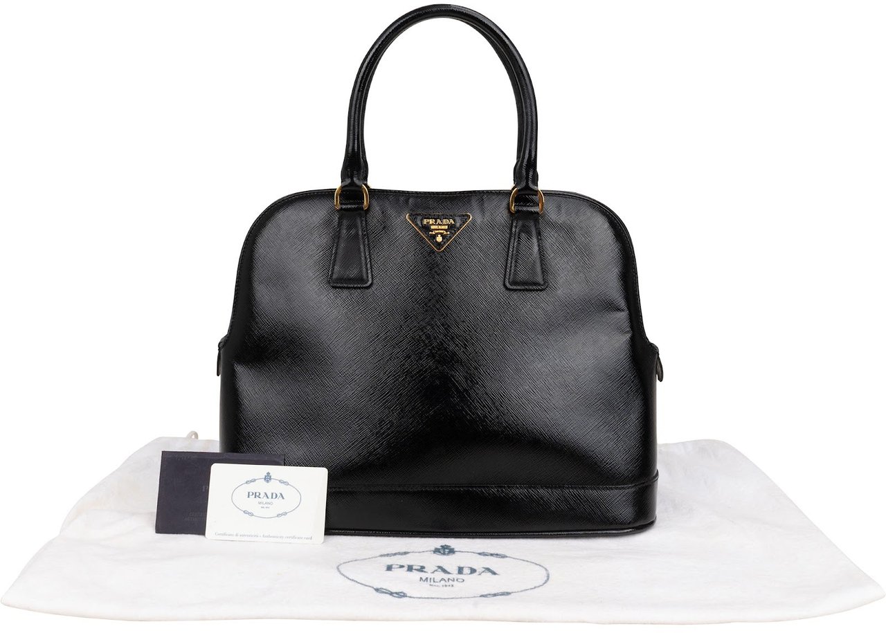 Prada Saffiano Vernis Leather Promenade Handbag Zwart