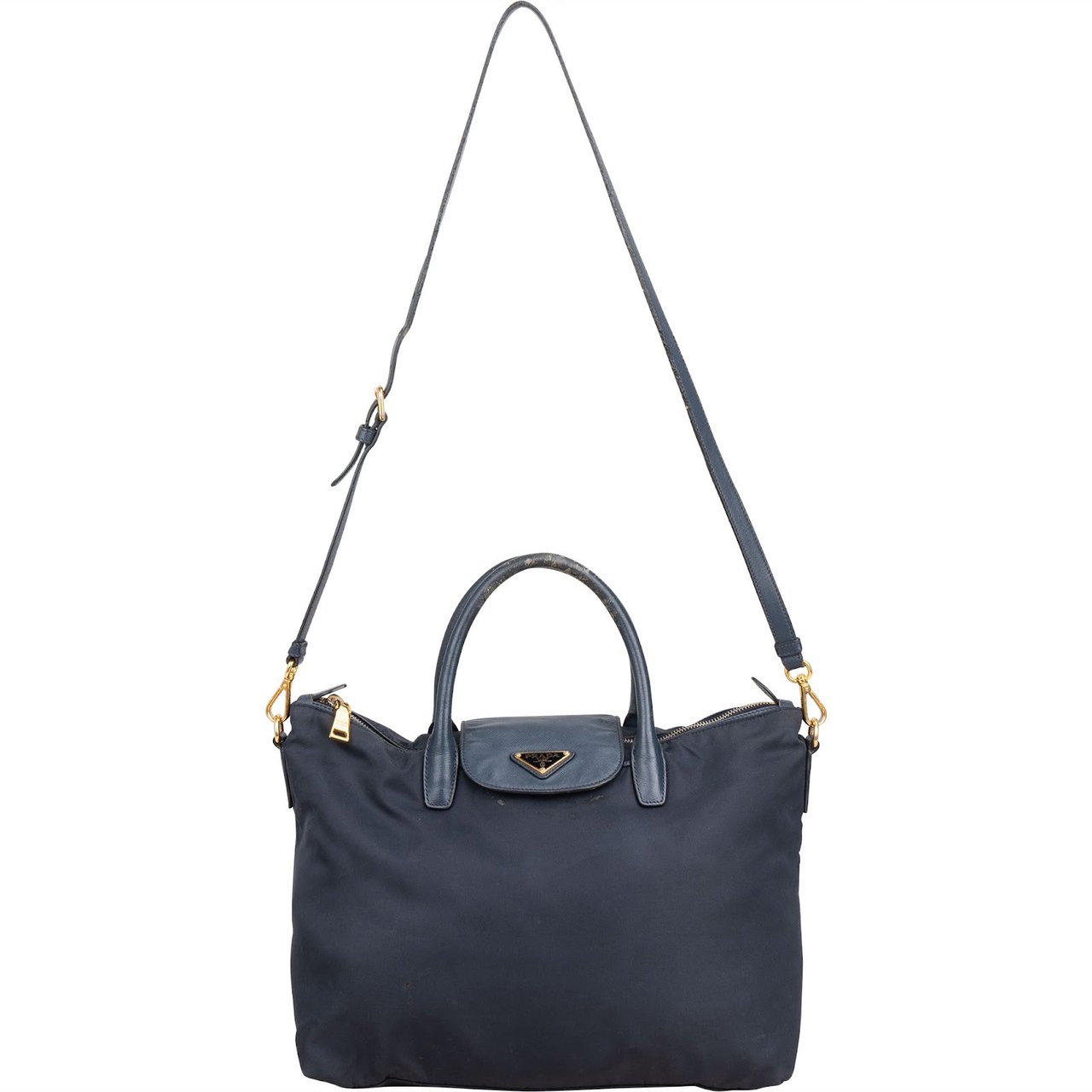 Prada Tessuto Saffiano Leather Tote Handbag Navy
