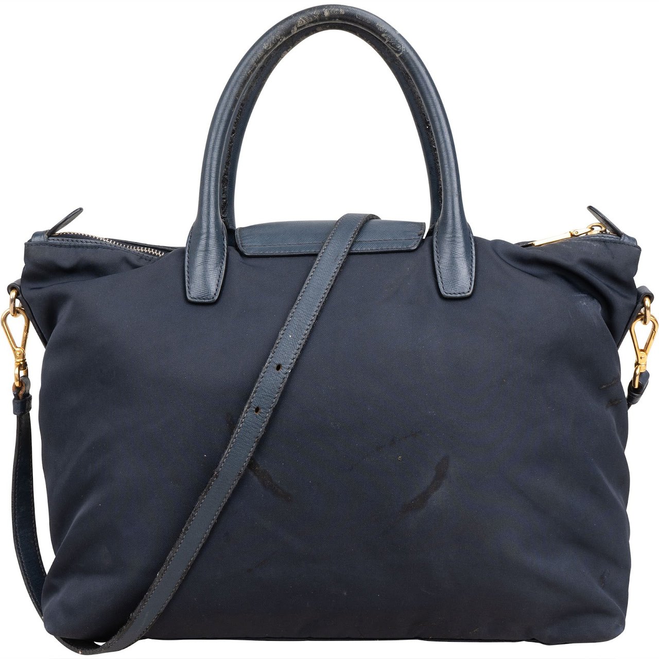 Prada Tessuto Saffiano Leather Tote Handbag Navy