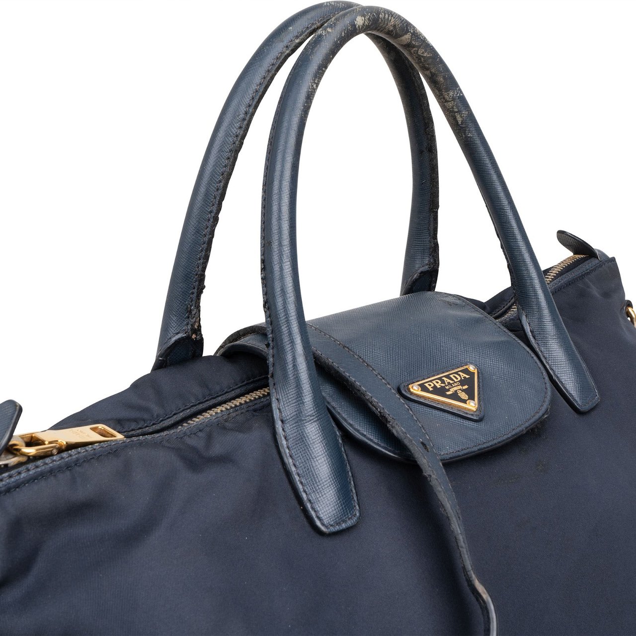 Prada Tessuto Saffiano Leather Tote Handbag Navy