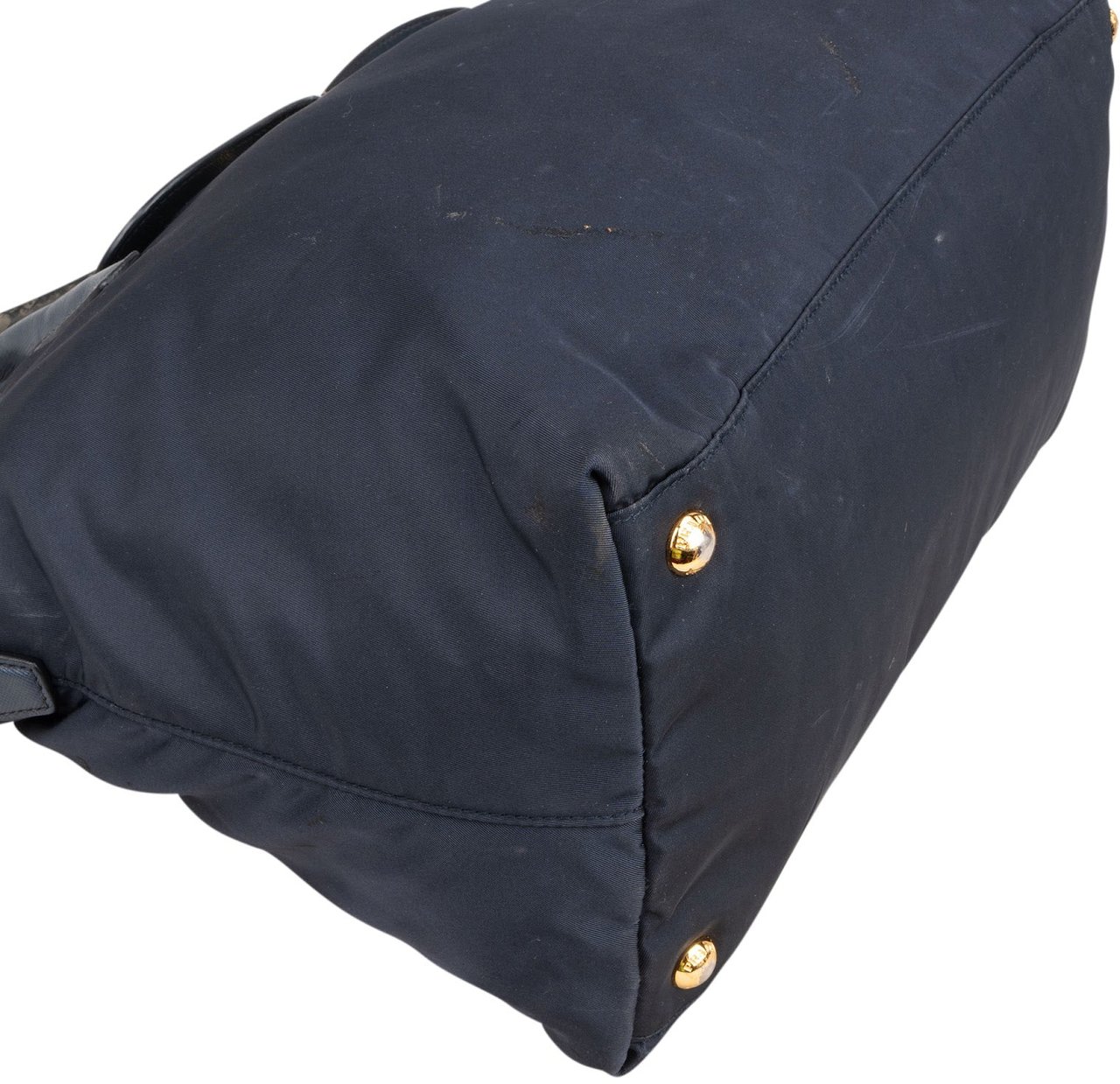 Prada Tessuto Saffiano Leather Tote Handbag Navy