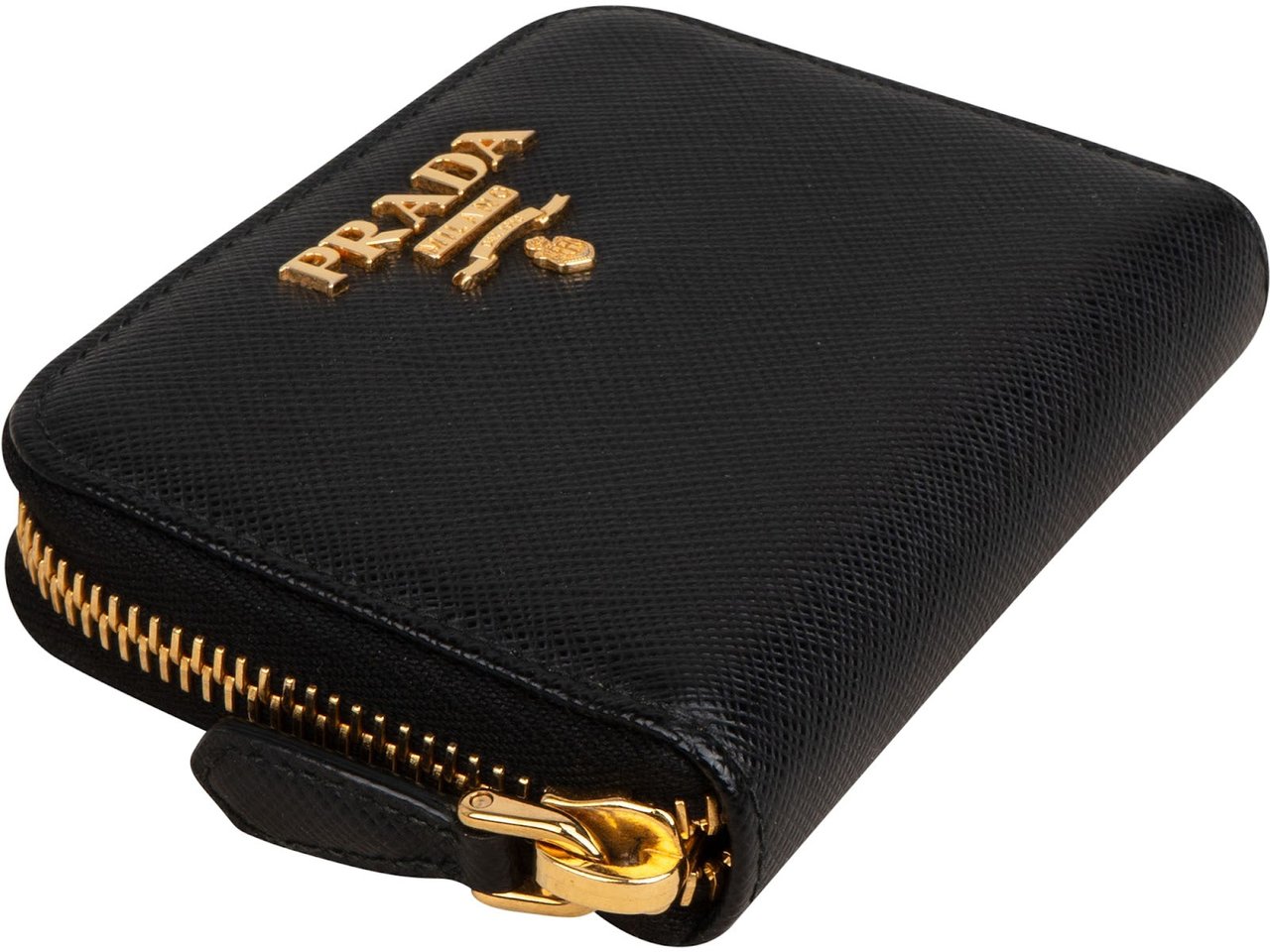 Prada Saffiano Leather Small Zip Around Coin Purse Wallet Zwart
