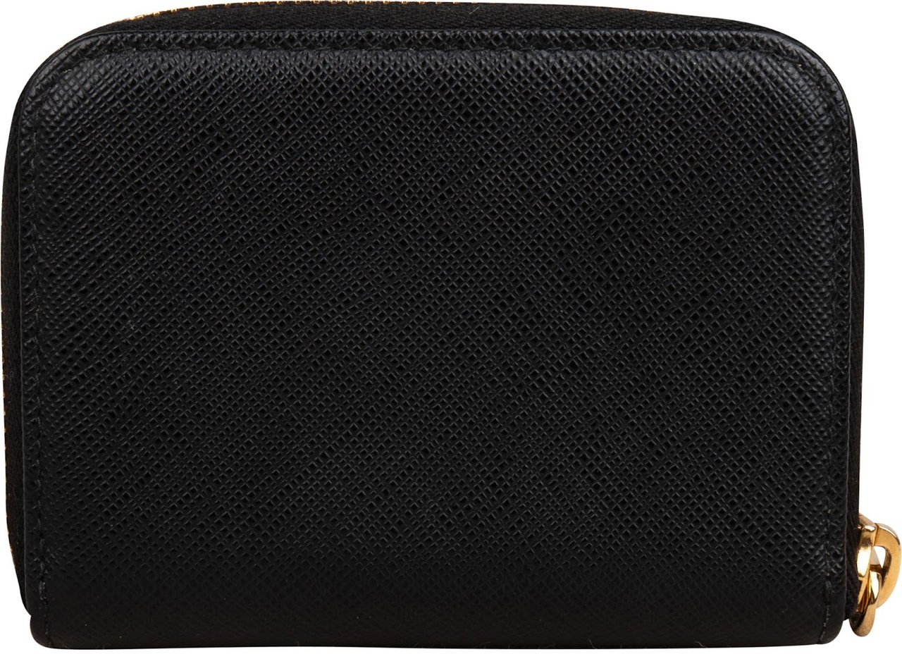 Prada Saffiano Leather Small Zip Around Coin Purse Wallet Zwart