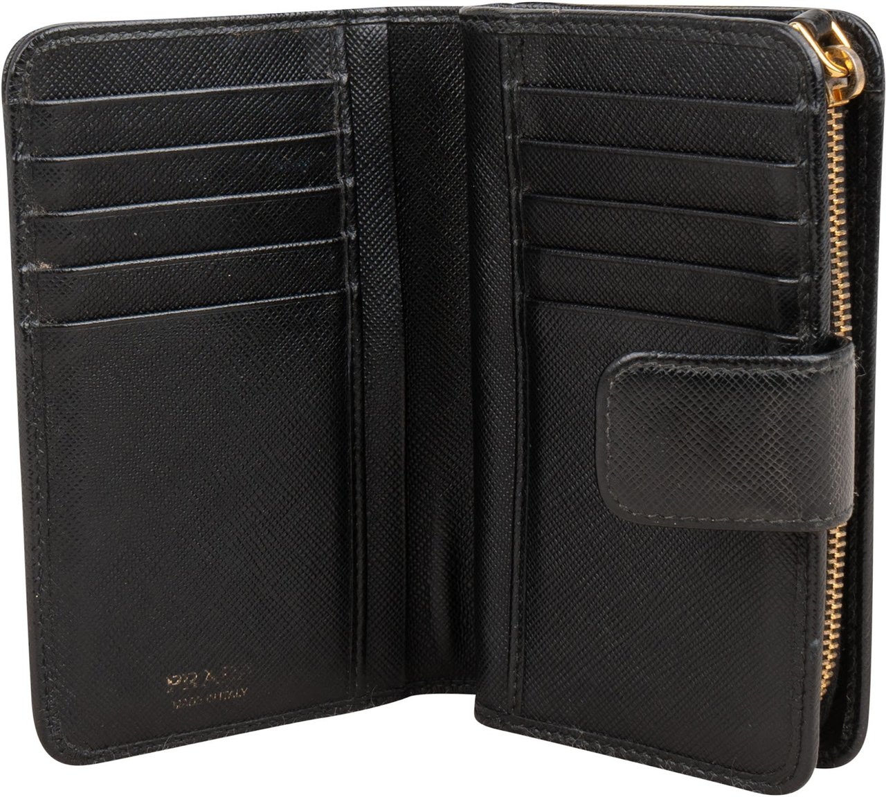 Prada Black Saffiano Leather Compact Wallet Zwart