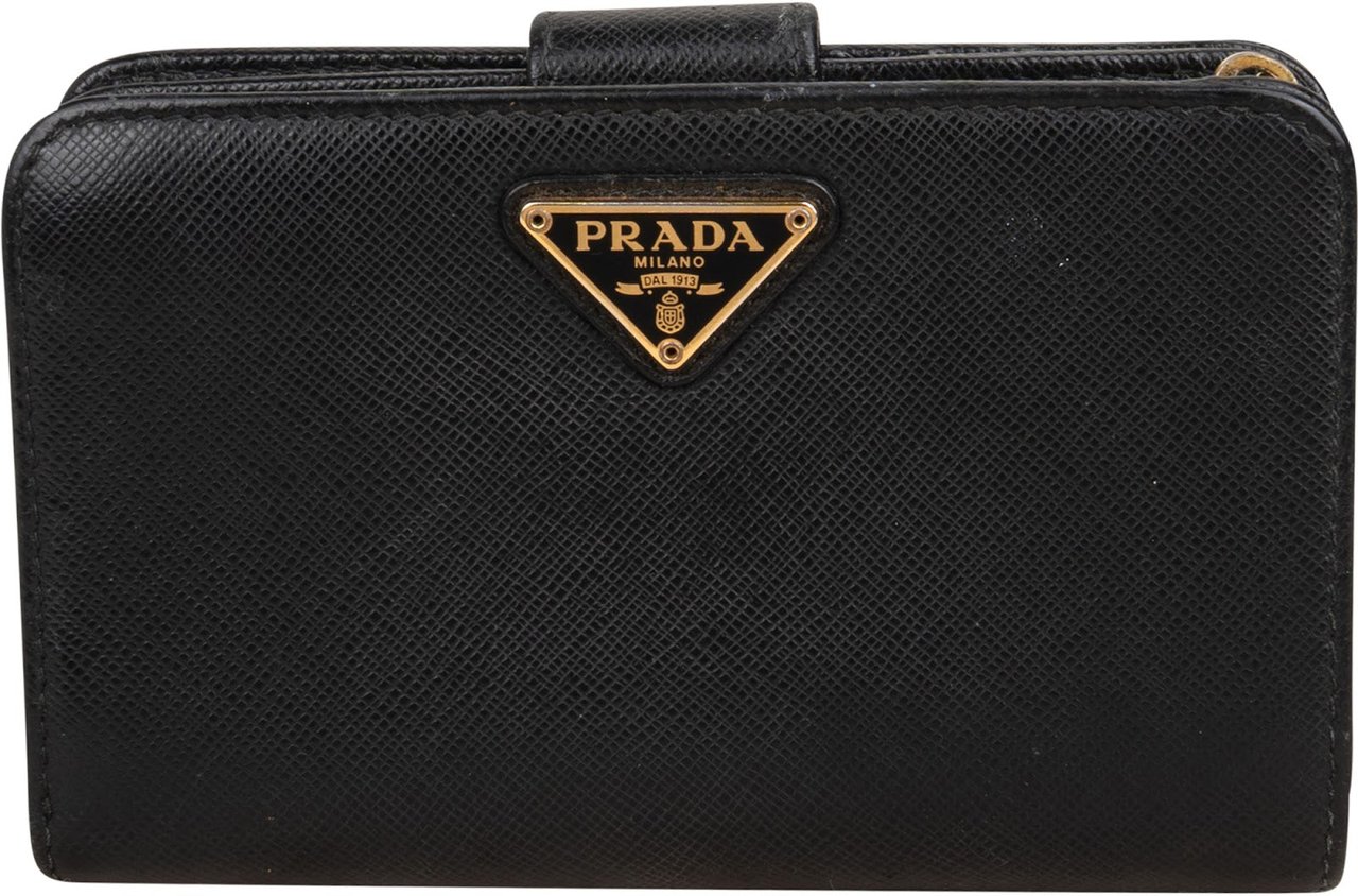 Prada Black Saffiano Leather Compact Wallet Zwart