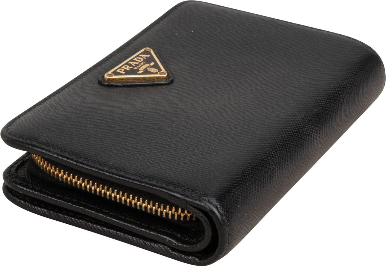 Prada Black Saffiano Leather Compact Wallet Zwart