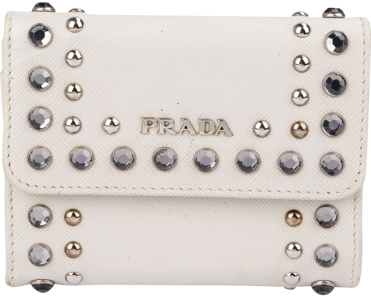 Prada Saffiano Leather Studded Crystal Wallet Divers