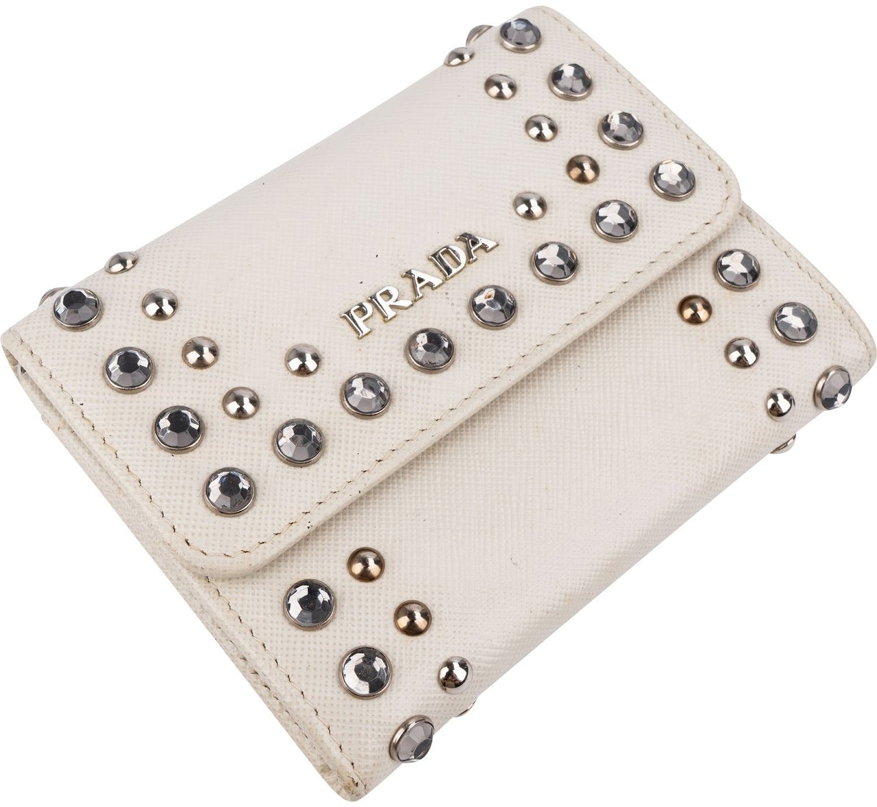 Prada Saffiano Leather Studded Crystal Wallet Divers