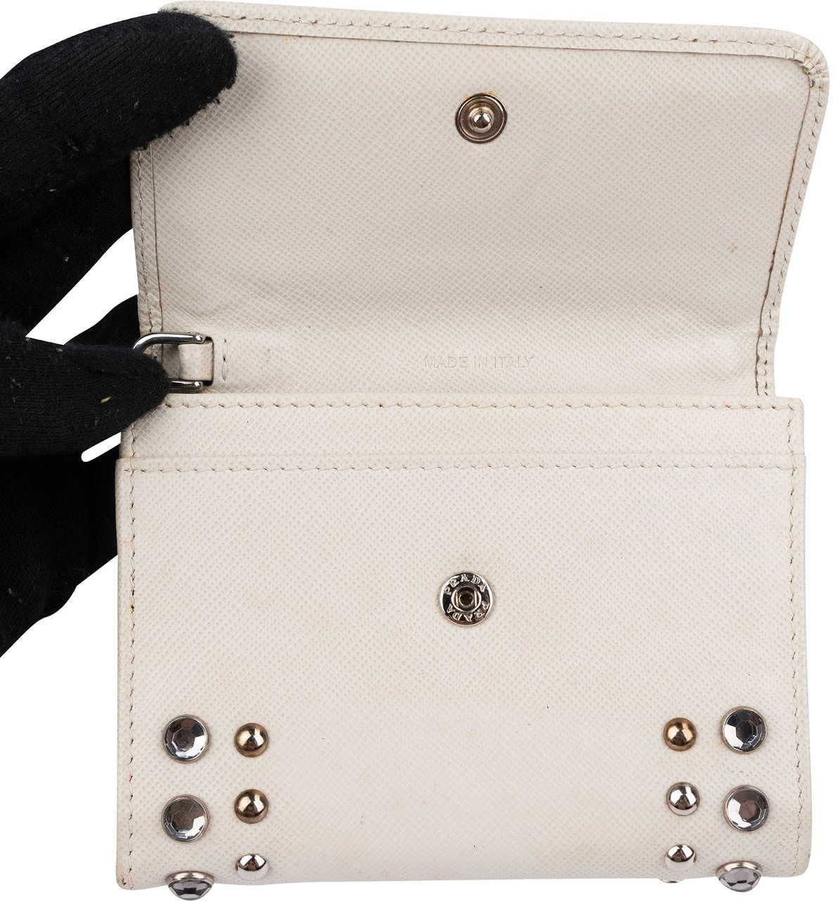 Prada Saffiano Leather Studded Crystal Wallet Divers
