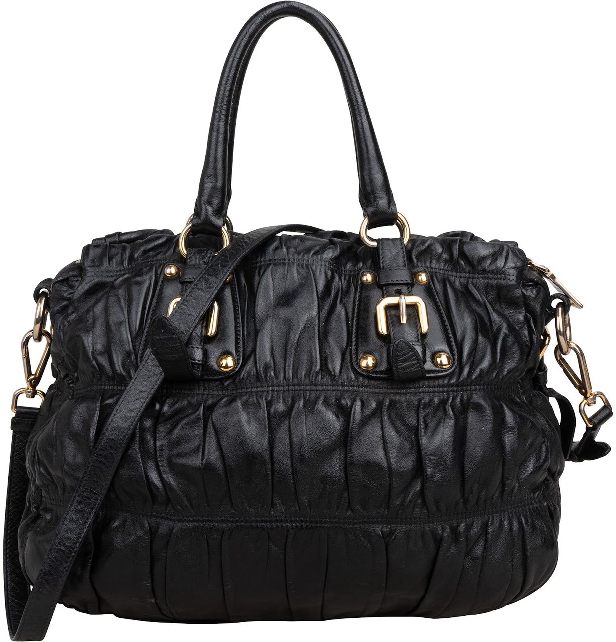 Prada Black Leather Gaufre Satchel Handbag Zwart