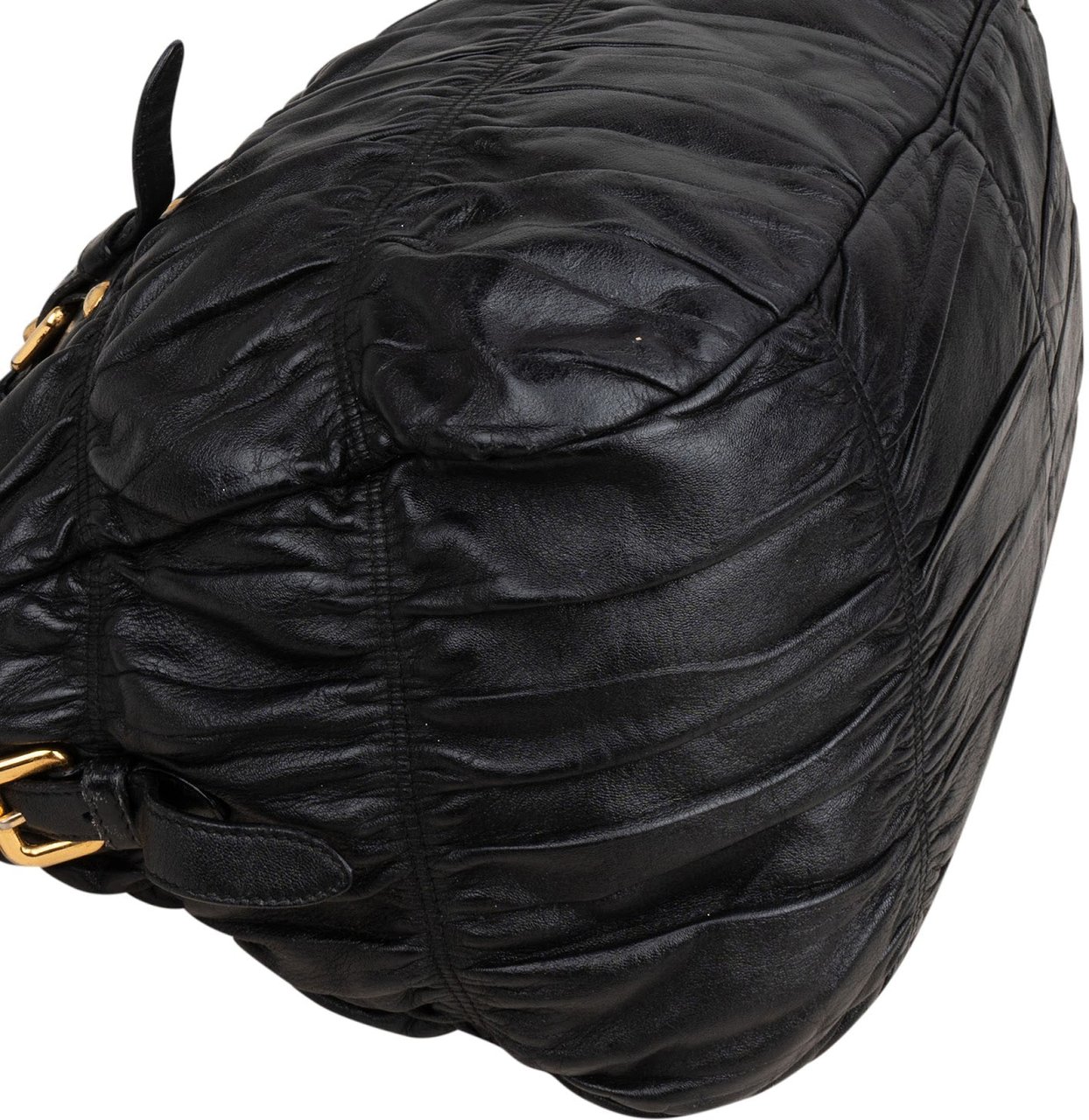 Prada Black Leather Gaufre Satchel Handbag Zwart