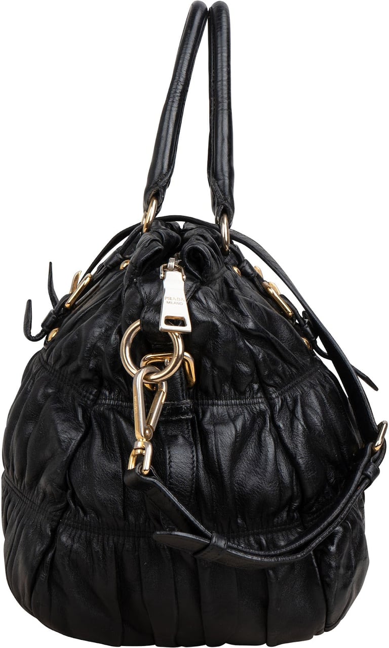 Prada Black Leather Gaufre Satchel Handbag Zwart