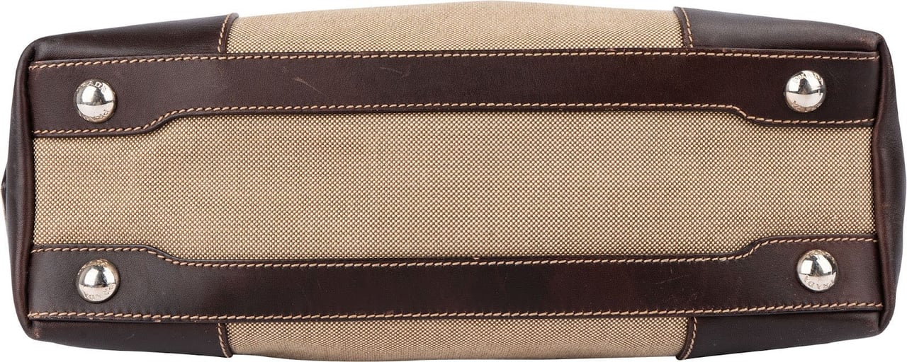 Prada Canvas Jacquard Emblem Tote Shoulder Bag Beige
